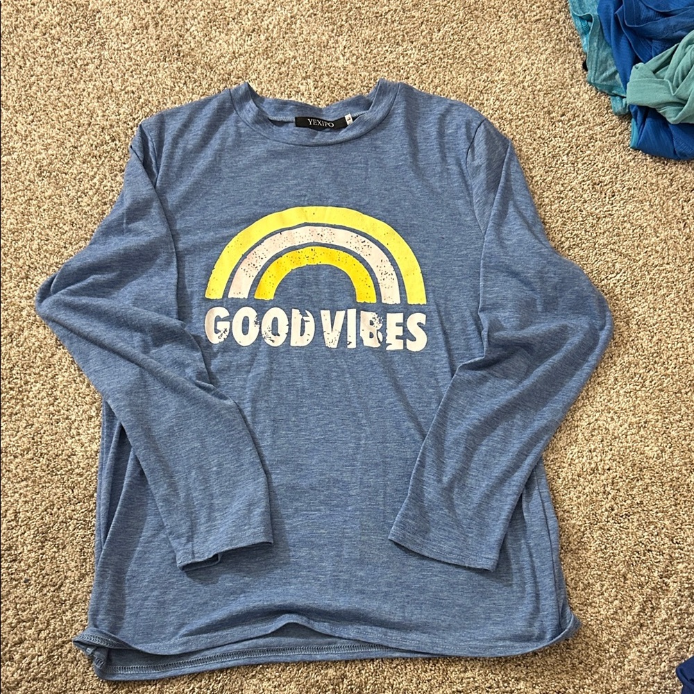 Blue Long Sleeve 'Good Vibes' Shirt